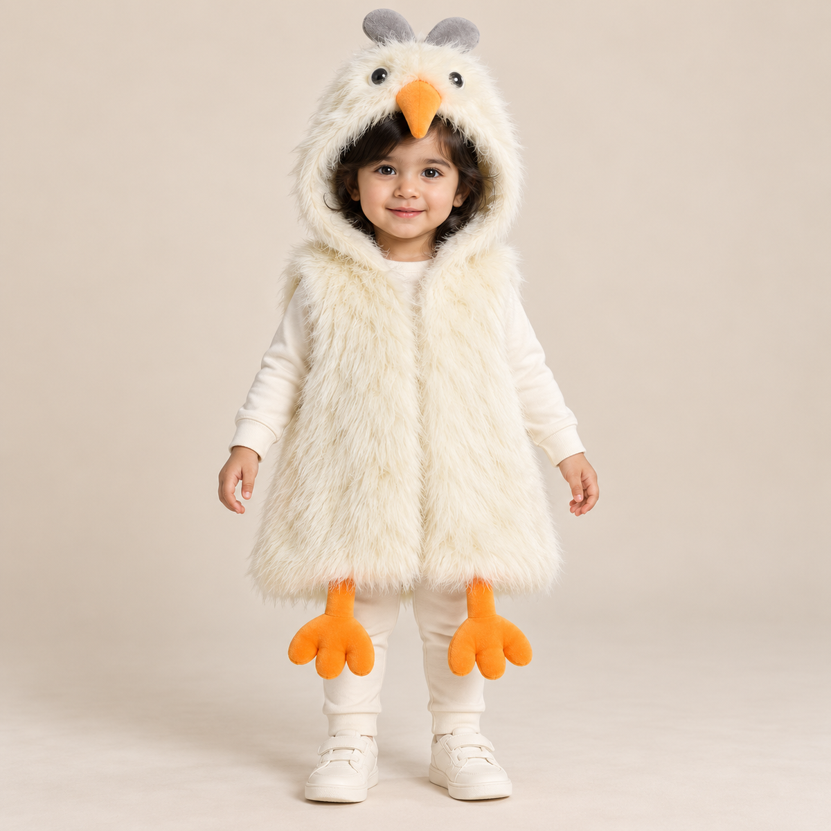 Kids Light Yellow Fluffy Chicken Hooded Faux Fur Vest – Cute Winter Outfit