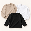 SEO Product Name: Kids’ Long-Sleeve Shirts – Pack of 3 | Black, White & Beige