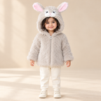 Baby Girls Fluffy Bunny Hooded Faux Fur Jacket – Soft & Warm Winter Coat
