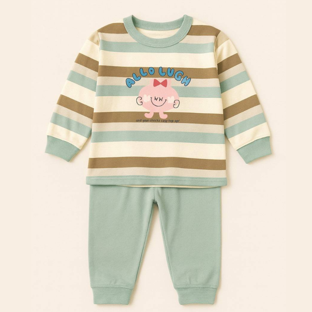 Mint Mood Cozy Wear Stripe Soft Sweatshirt & Pajama Set