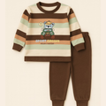 Dark Brown Striped Bear Character Shirt & Pajama Set
