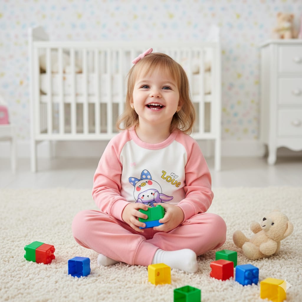 Girls’ “My Love” Character Pink Soft Sweatshirt & Pants Set