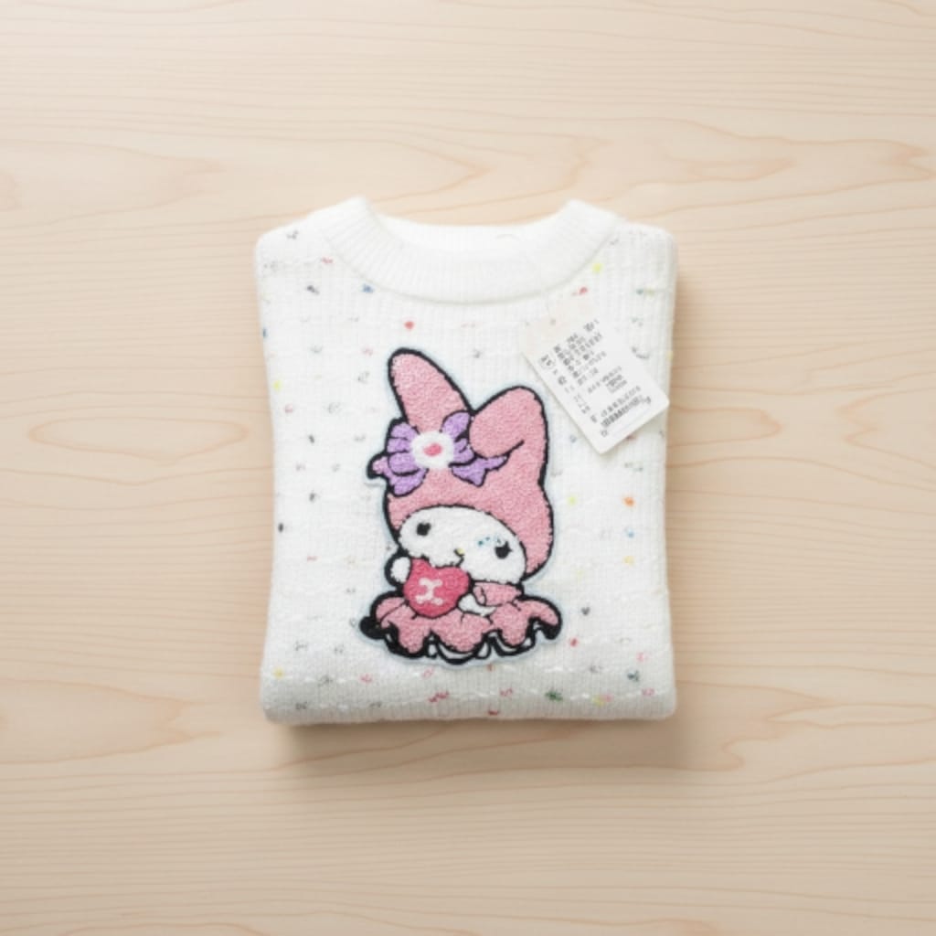 Winter Knit Sweater for Baby Girls with Cute Doll Print