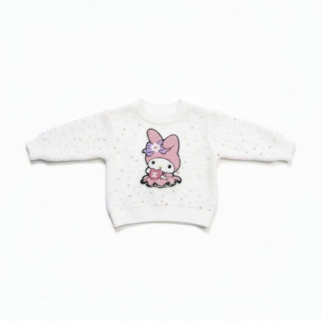 Winter Knit Sweater for Baby Girls with Cute Doll Print