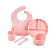 Baby Silicone Feeding Set – 6-Piece Complete Mealtime Kit -Pink