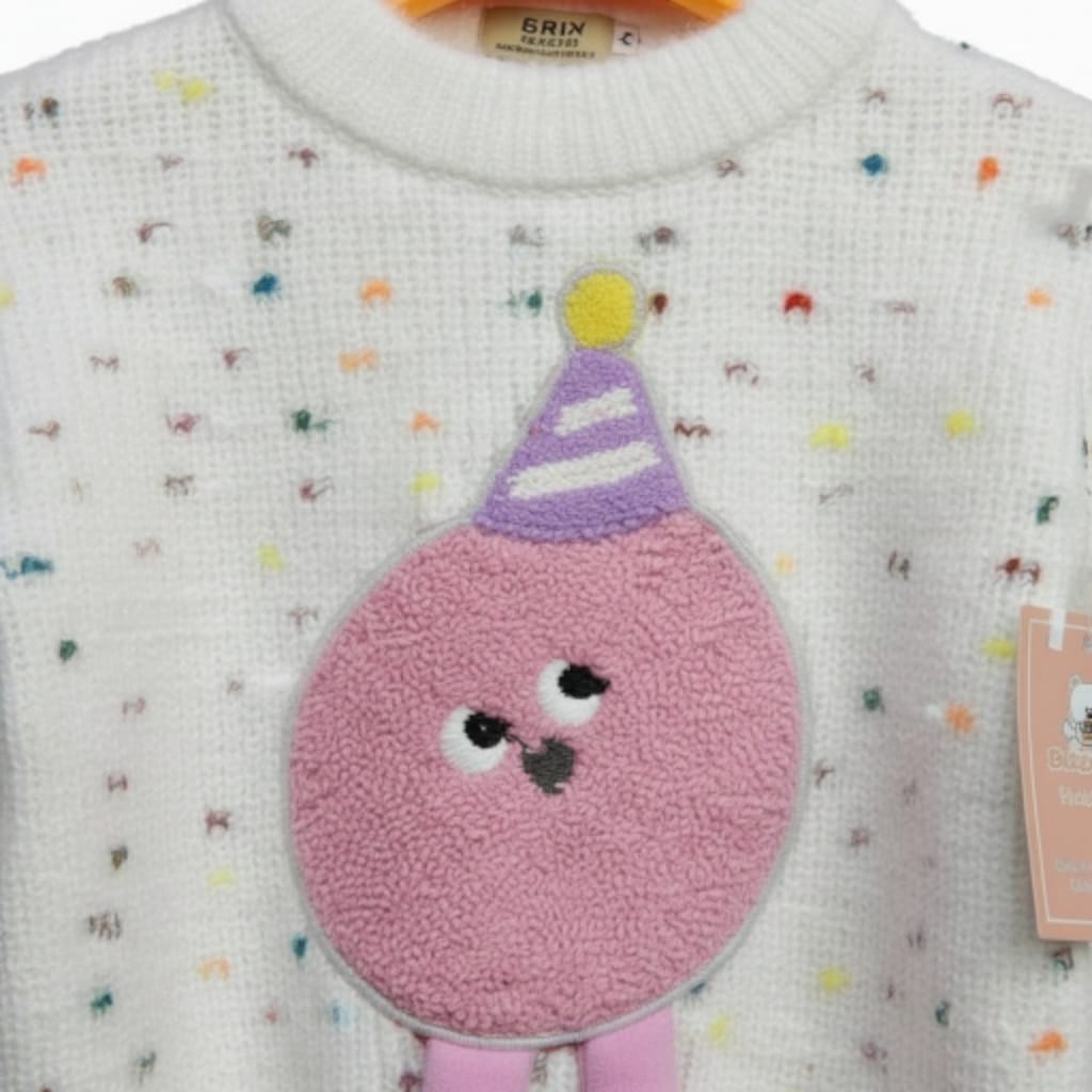 Winter Knit Sweater for Baby Girls with Cute Cartoon Design